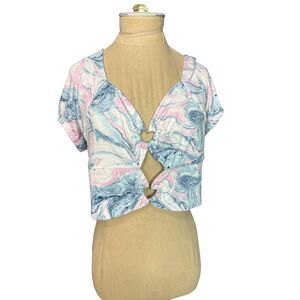 Madden NY Short Sleeve Print Water Color Paisley Crop Top Size XXL